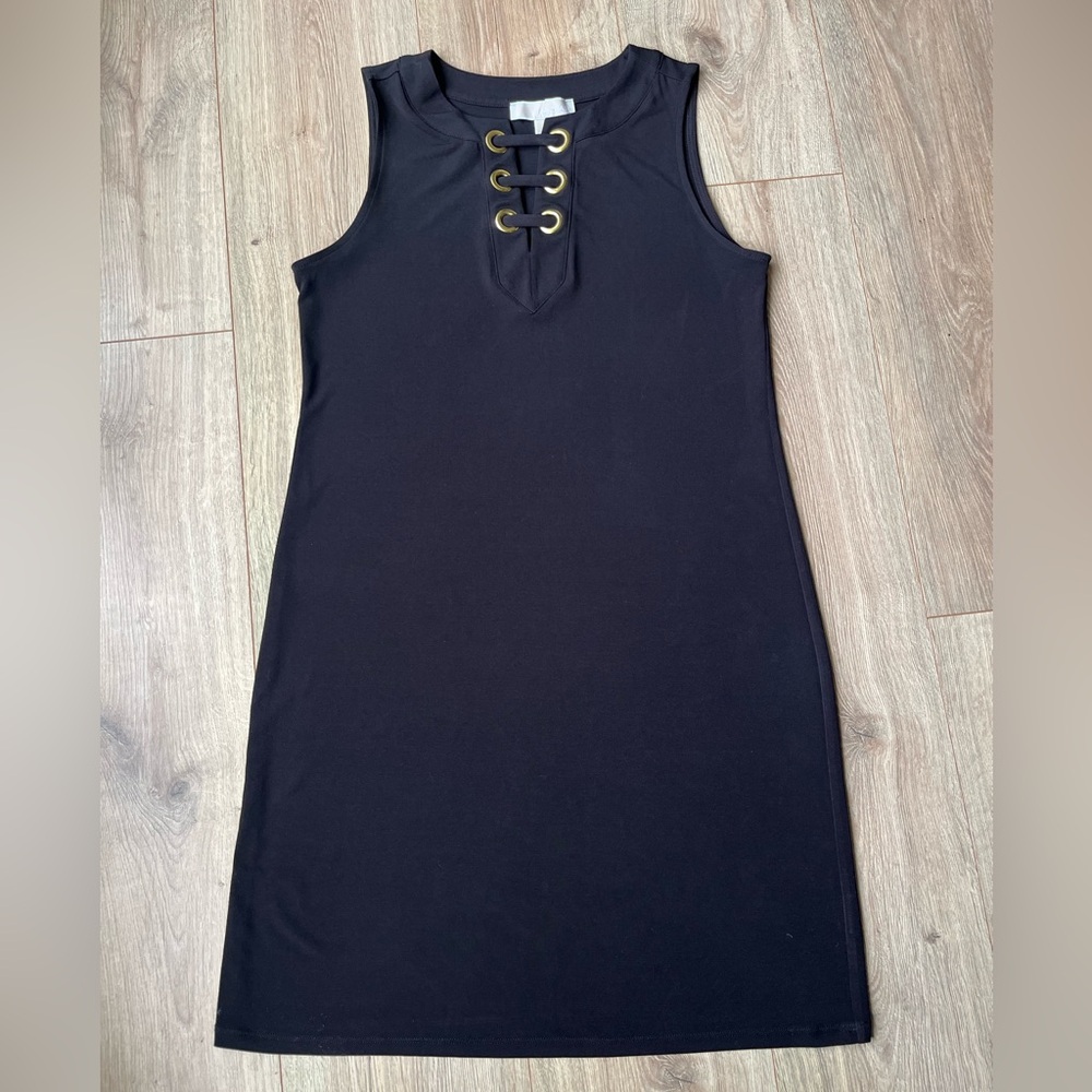 Michael Kors Black Dress with Gold Details size Small Classy Capsule wardrobe